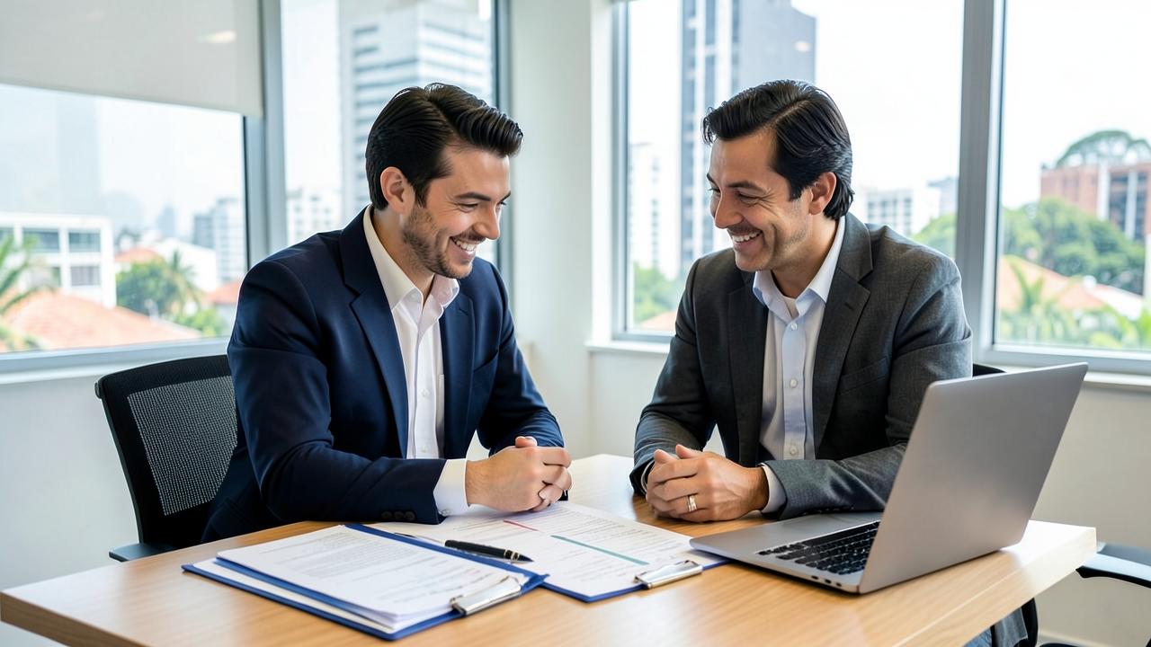 Contador e empresário analisando documentos fiscais e planilhas em reunião de planejamento tributário